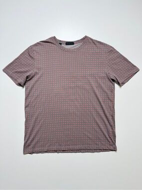 Saks Fifth Checkered Short Sleeve T-Shirt Mens Medium Blue Pink Italy Summer